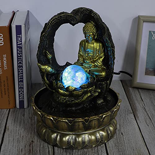 Ubersweet® Indoor Fountain Tabletop, Tabletop Fountains Resin Tabletop Fountain Buddha Statues Ornaments for Bedroom for Living Room(