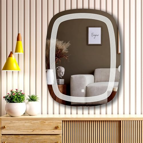 Cutting-Edge LED Light Mirror: Crystal-Clear Reflections with Antifog Feature - Circle Design Touch Sensor Different Than Main Image (18 x 24 Inches)