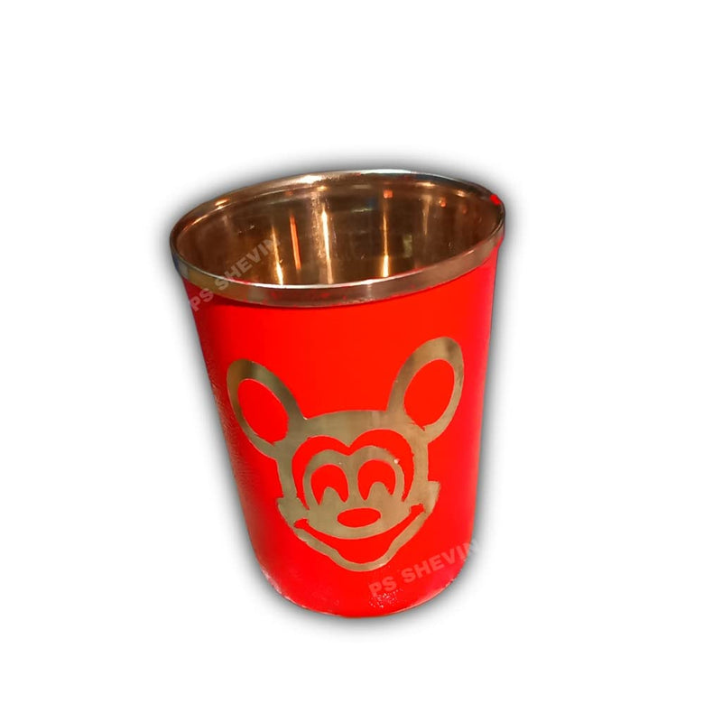 Kids Steel Glass with Embedded Bell (Ghanti) for Kids, Mickey Print, Pack-1, 100 ML (Bajne wali gilasiya) || AVA24.9