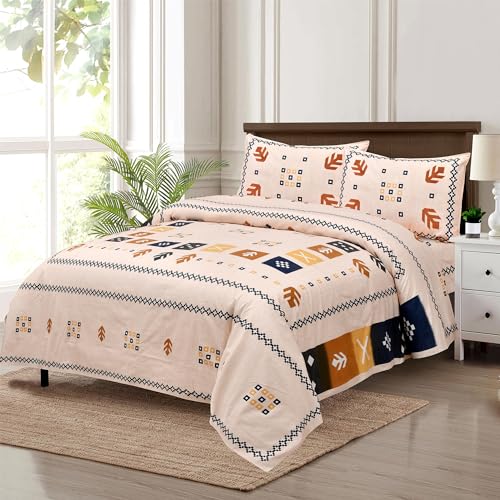 Kuber Industries Double Bedsheet with 2 Pillow Covers | 160 TC Premium Cotton Bedsheet for Double Bed | 100x108 Inch | Bedsheet for Living Room-Home & Hotels | Rusty Plus Border | Peach