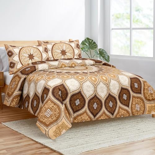 Kuber Industries Double Bedsheet with 2 Pillow Covers | 160 TC Premium Cotton Bedsheet for Double Bed | 100x108 Inch | Bedsheet for Living Room-Home & Hotels | Kaleen Leaf Flower | Brown