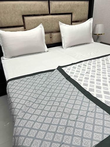 Pure Decor Silken Collection 100% Pure Cotton Double Bed King Size Dohar (87"X95") PD 3956 - Ethnic, Grey