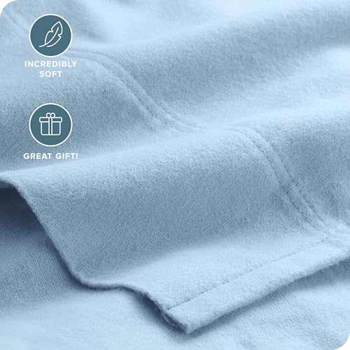 Bare Home Flannel Sheet Set 100% Cotton, Velvety Soft Heavyweight - Double Brushed Flannel - Deep Pocket (Split King, Light Blue)