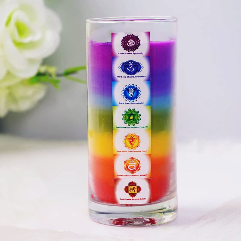 DEPTH AUDIO Meditation Chakra Scented Candle, Seven(7) Chakras Layered Candle, 48-50 Hours Burning Time, Manifestation Candle, 3 Fragrances in One (Lemongrass/Cinnamon/Rose)