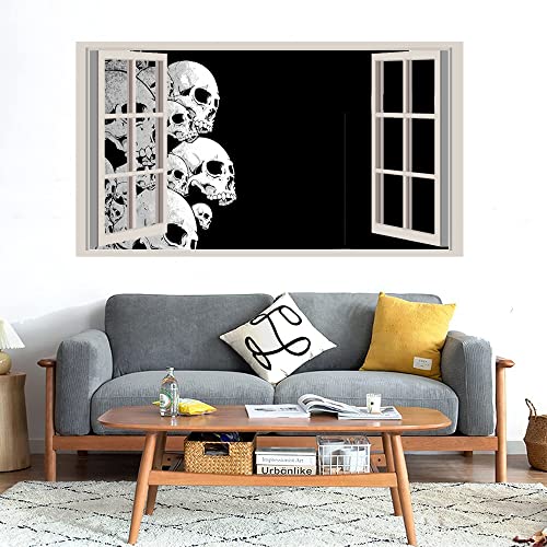 GADGETS WRAP Printed Wall Decal Sticker Fake Window Style Decal (90cm x 50cm) - White Skulls