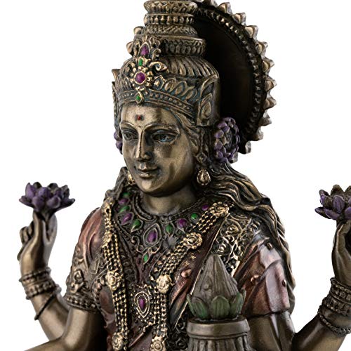 Top Collection Lakshmi Statue Seated on Lotus Platform - Goddess of Wealth, Prosperity, Wisdom, and Fortune Sculpture in Premium Cold Cast Bronze - 7-Inch Collectible Hindu Figurine