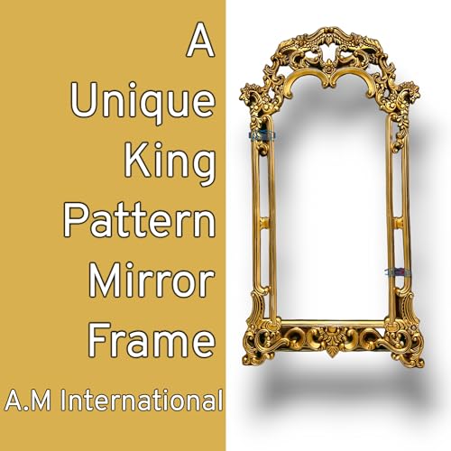 A.M INTERNATIONAL Wooden Carved Wall Mirror Frame Solid Wood, Antique Gold Finish | with Out Mirror | Size 6 * 3 ft