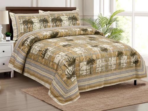 House of SR Retails Pure Cotton Super King Size Bedsheet 100x108 inch - Traditional Design, Durable & Washable with Green Shade