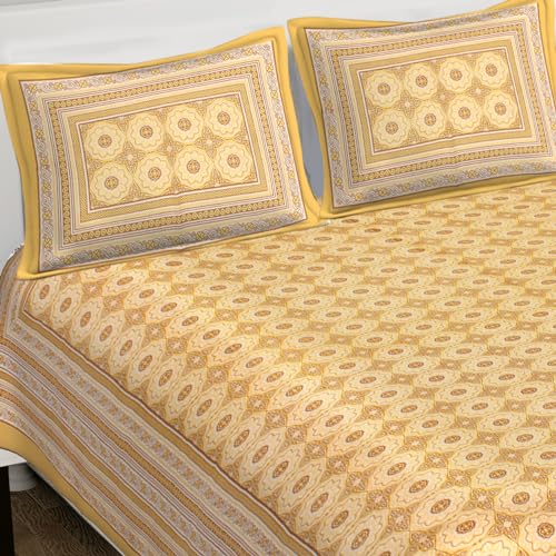 Cotton Double Bed Sheet Set, 137 x 198 cm (54 x 78 inches), with 2 Pillow Covers (Yellow)