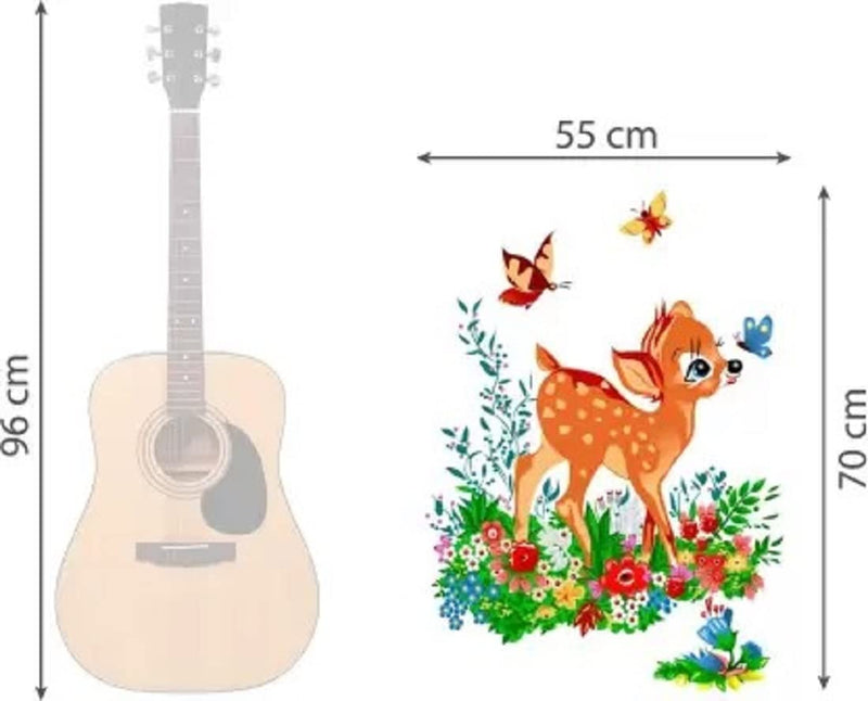 Rangoli New Modern Art Beautiful Deer Baby in Flowers & Butterflies Roaming Around Large Wall Sticker Size 55cm*70cm