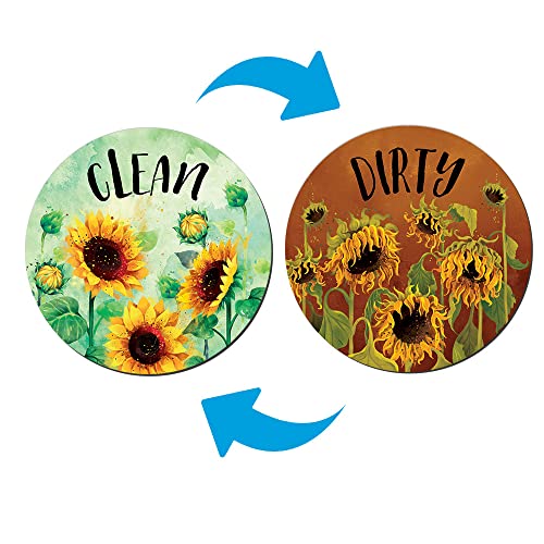 WIRESTER 3.5 inch Clean Dirty Sign Double-Sided Magnet Flip Decoration for Kitchen Dishwasher Washing Machine, Sunflowers