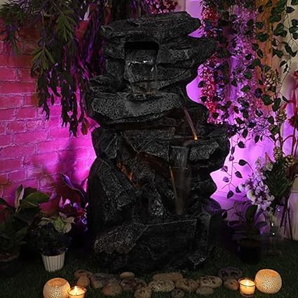 Shawshank Water Fountain Double Spiral Rock Look Fiber Water Fountain for Living Room Home Decor Garden Patio Yard Art Decoration Gifting with LED Lights Water Pump