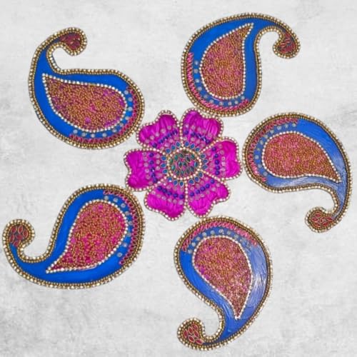 Jeffrey Small Size 6 Pieces Set Rangoli Floor Decor Handicraft (Small)