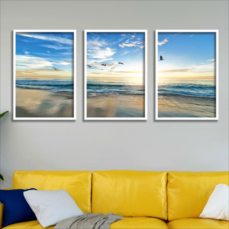 SAF paintings Set of 3 Sea and waves Wall Painting for Home Decoration SA-WHITEMX33602