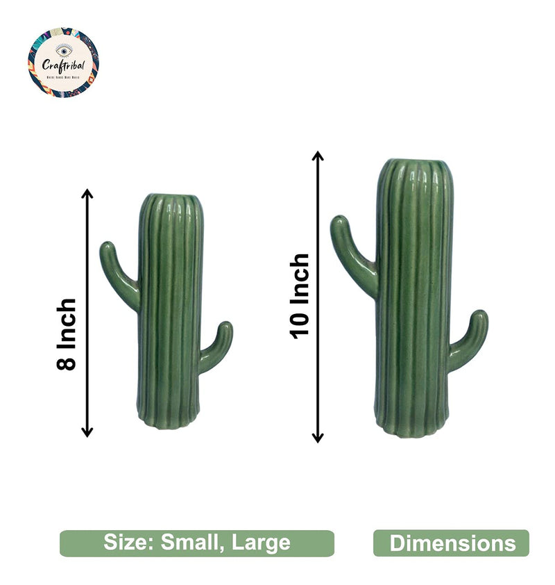 Craftribal Ceramic Cactus Shape Vase | Flower Vase | Pampas Grass Vase | Ceramic Vase | vases for home decor | Home Decor Centrepiece Medium & Big (Set of 2 Combo)