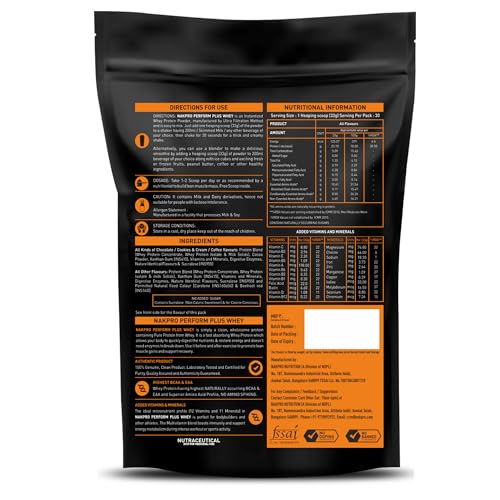 NAKPRO Perform Plus+ Whey Protein Concentrate with Digestive Enzymes | 24g Protein, 5.7g BCAA | Easy Mixing, Easy Digesting (1 Kg, Vanilla)