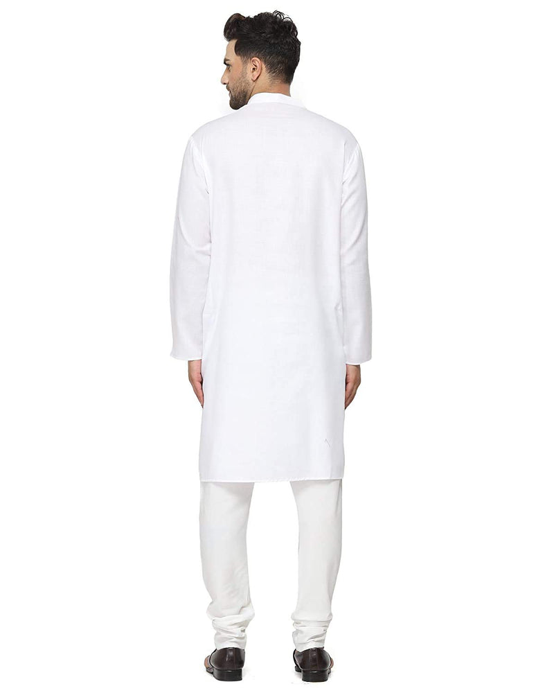 Gauri Laxmi Enterprise WELTPOCKET ¢ Men's Cotton Knee-Long Full Sleeve Solid Straight Kurta Pyjama Set (Medium, White)