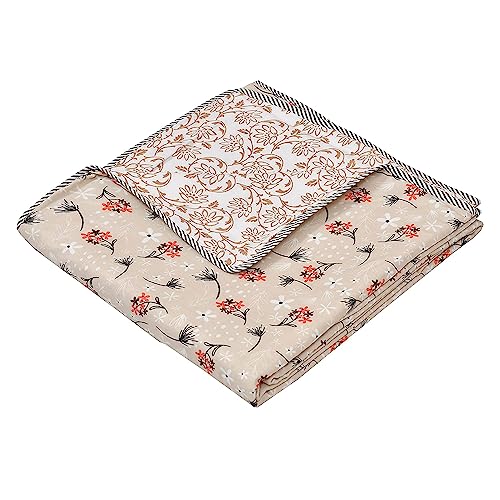 SoftTouchy 100% Cotton Reversible Floral Ac Dohar Double Bed Size| AC Blanket |Dohar|Ac Quilt | Soft Light-Weight | Summer Special Dohar (Beige, Double - 84x88 Inch)