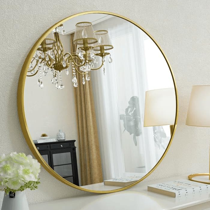 ARTESSA Aesthetic Designer Round Mirror for Living Room with Metal Frame (90 x 90 CM)