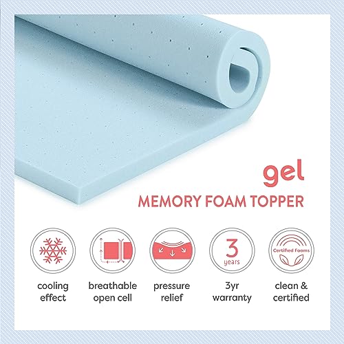 Best Price Mattress 1.5 Inch Ventilated Memory Foam Mattress Topper, Cooling Gel Infusion, CertiPUR-US Certified, Twin XL, Blue