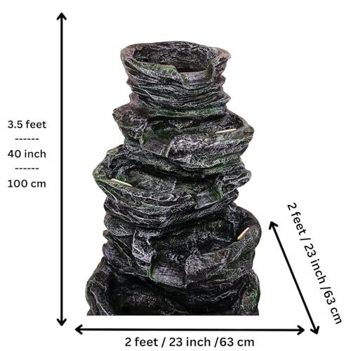 SEPBORN Outdoor Water Fountain, 5 Tier Cascading Rock Design, 40" Height Decoration Gift Gifting with Light and Water Pump