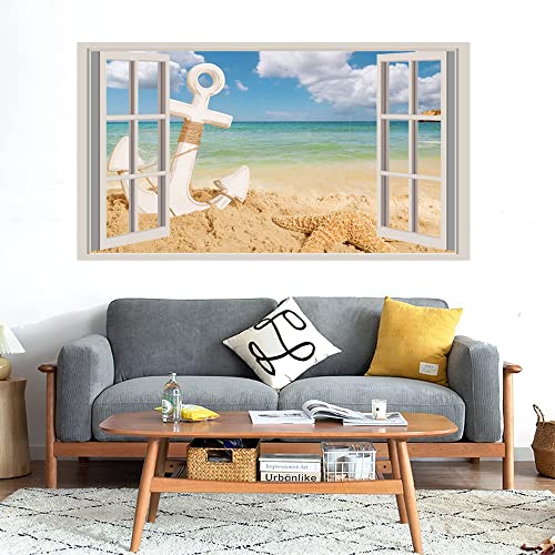 GADGETS WRAP Printed Wall Decal Sticker Fake Window Style Decal (90cm x 50cm) - White Anchor