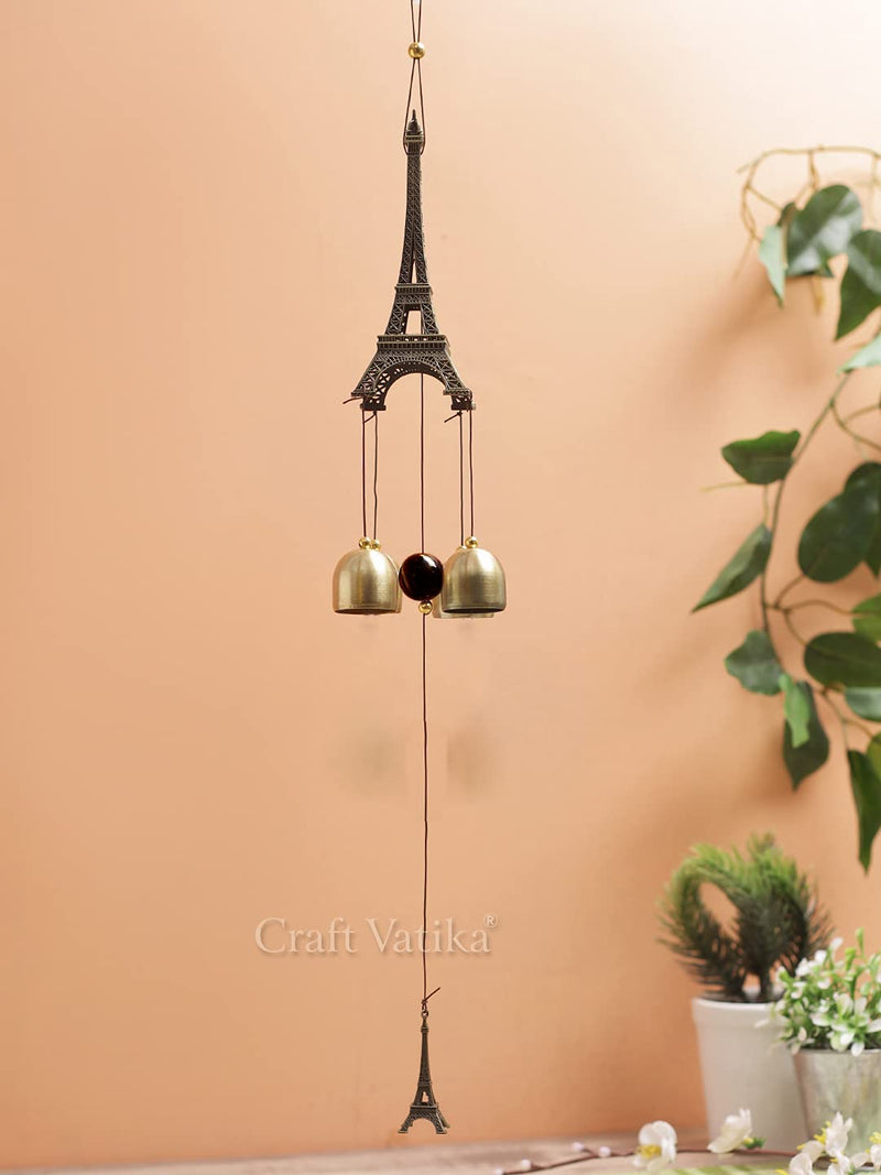 CraftVatika Metal Eiffel Tower Wind Chime Chimes Hanging for Balcony Garden Positive Energy Decoration - Home Decor Items, 18 Inch (Eiffel)