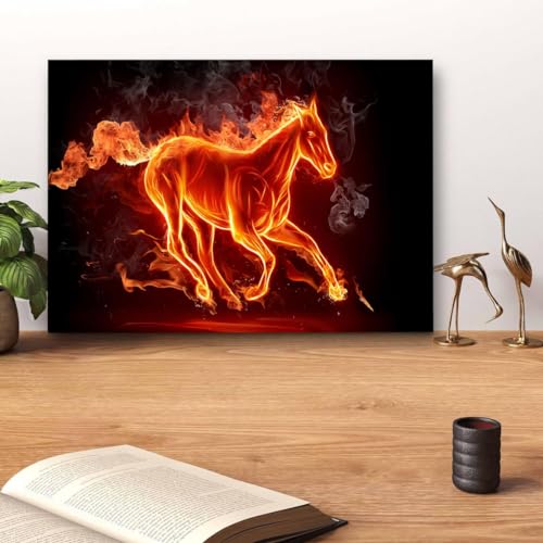 GADGETS WRAP Canvas Gallery Wrap Framed for Home Office Studio Living Room Decoration (14x11inch) - Fire Horse