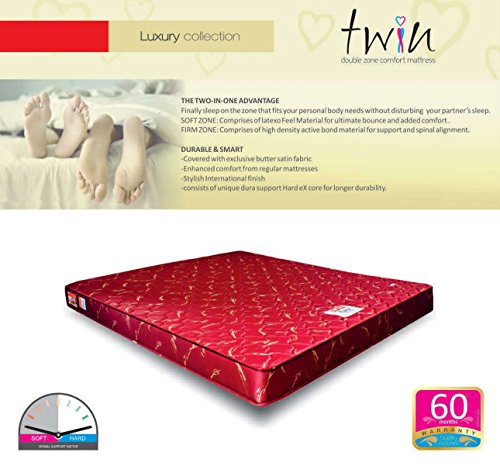 Coirfit Twin DLX Double Zone Sleeping 5' Inch Queen Size High Resilience (HR) Foam Mattress (75 x 60 x 5, Maroon)