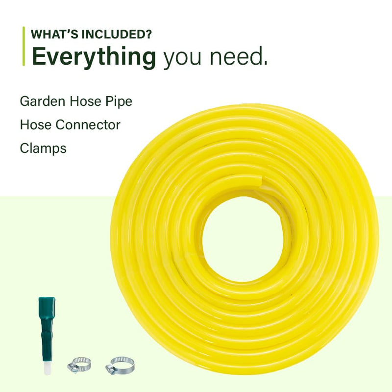 Garbnoire 15 Meter 0.5 Inch PVC Yellow Water Pipe| Lightweight, Durable & Flexible| Hose with Accessories Connector & Clamps| Watering Garden, Cleaning, Outdoor-Indoor Use (15 Meter (49.21 Feet))