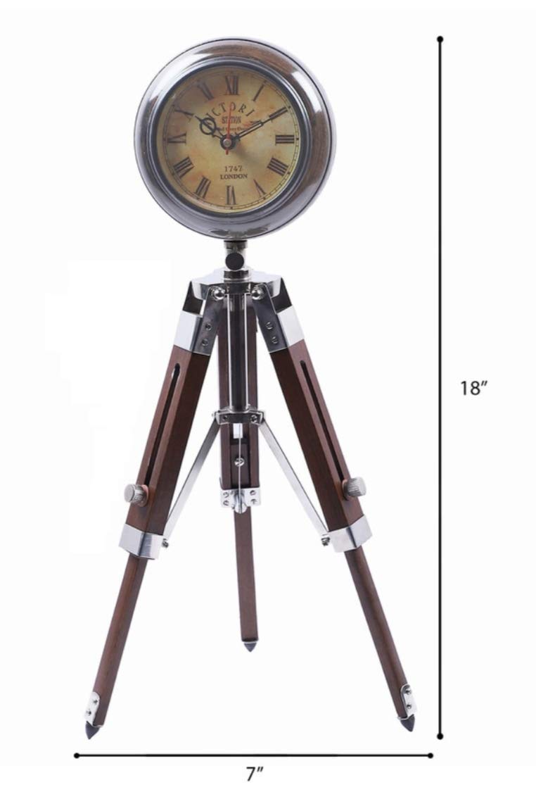 Relico Antique Wooden Tripod Nautical Table Clock Handicraft Stylish Roman Clock for Home Living Room