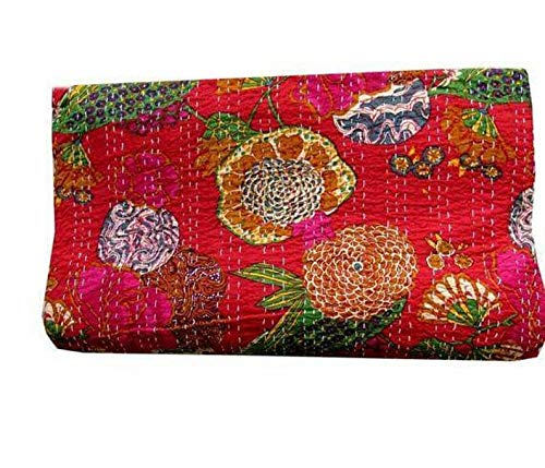 Textile Work Creations TI AMO Cotton Handmade Bedspread Kantha Quilt King Size Bohemian Bedspread Kantha Quilt Single