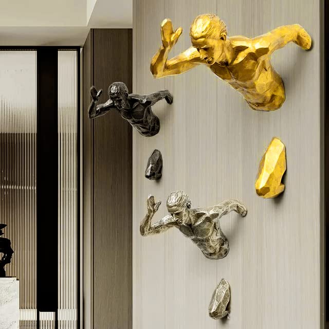 ZOVE Metal Wall Art Set of 3 Running Man Aluminium Metal Wall Decor Wall Hanging Home Decoration Perfect for Living Room/Hotel/Restaurant/Bedroom (Colour : Electroplated Gold/Silver/Black