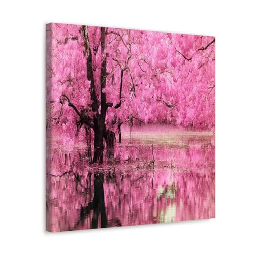 GADGETS WRAP Canvas Gallery Wrap Framed for Home Office Studio Living Room Decoration (17x17inch) - Pink Trees Reflected In Water