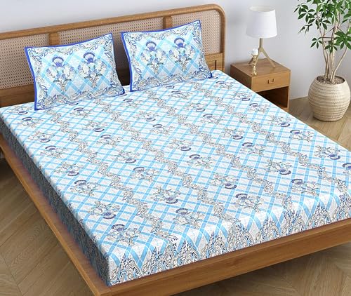 BedZone 100% Cotton Rajasthani Jaipuri Bedsheet for Double Bed King Size with 2 Pillow Covers - FashoinOutlet27