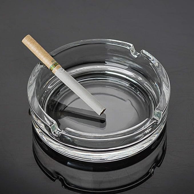 Crystal Glass Round Tabletop Ash Tray Glass Ash Tray for Cigarette, Cigar Smoking for Home, Car, Balcony, Crystal Clear Round Ash Tray Box Crystal Quality Glass Ash Tray (Pack of1)