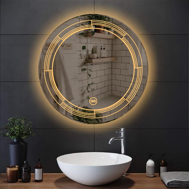 Spark Glass Round LED Touch Sensor Mirror .(LedColour: White, Warm White, & Mix Light)- (Size:24x24 Inch)