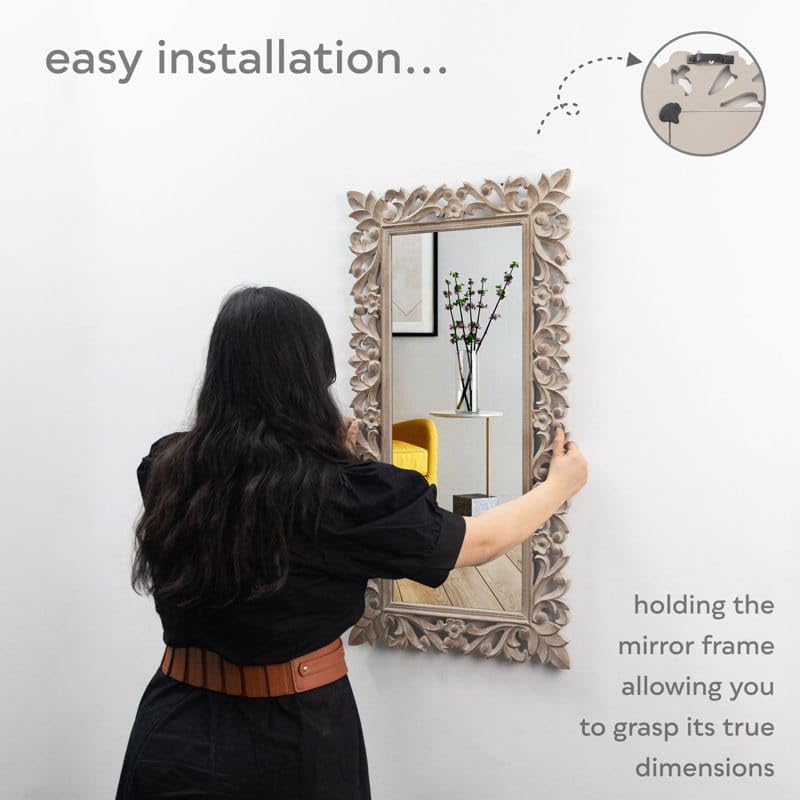 WoodIdea Wood MDF Wall Mirror Frame Size (18x36) Wood MDF Wall Mirror Frame Size (18x36) White Anticque Only Frame with Out Mirror