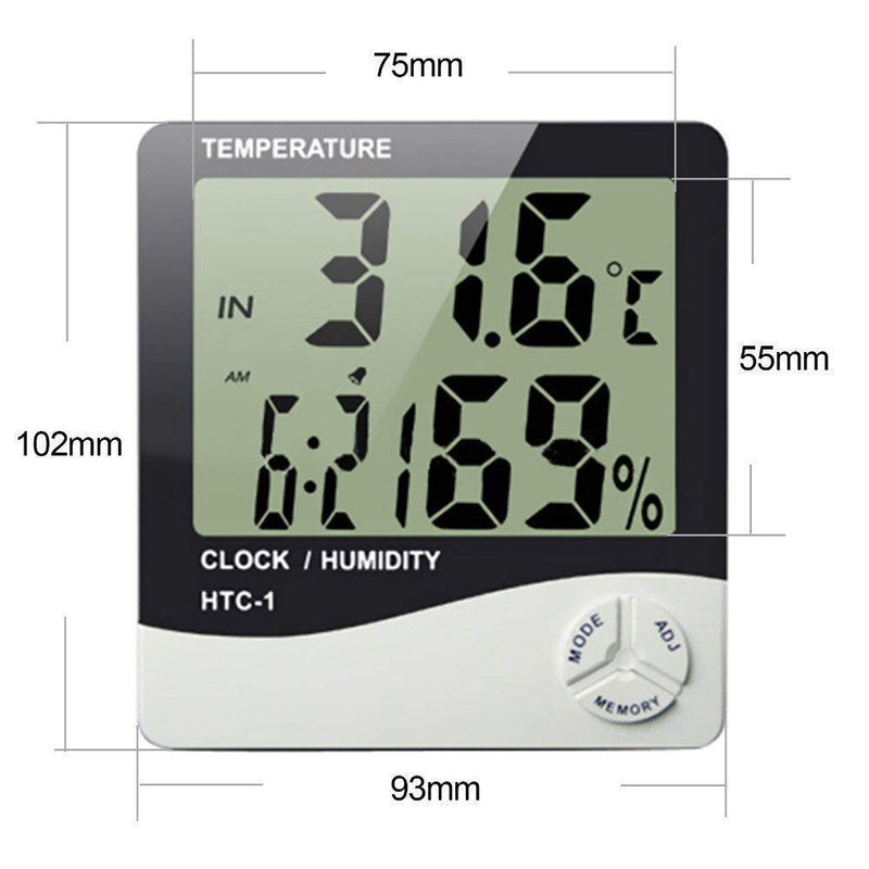 SEAHAVEN Humidity Time Display Meter with Alarm Clock, Wall Mount or Table Top,(Black and White)