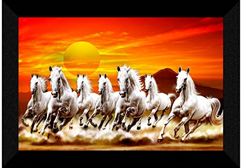 SAF paintings Pack of 1 Seven Running horse modern art wall painting with framed for living room 11 inch x 14 inch CANFM31309