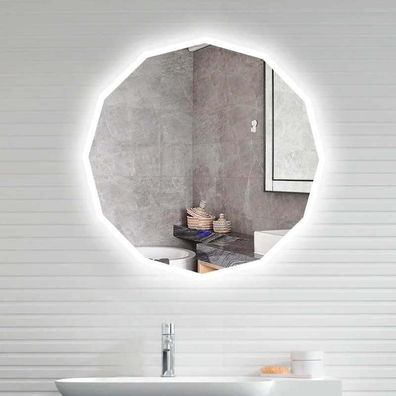 Artessa Minimal Design Round LED Mirror with Defogger, Dimmer, 3-Colour LED (90 x 90 CM)