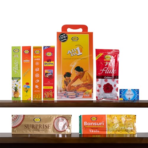 Cycle Pure All in One Assorted Incense Sticks || 8 Assorted Agarbathi Packets || in a Pack of 2 boxes (191 Nos per pack) / Floral, Woody, Masala, Fruity, Natural Fragrance