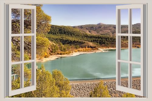 JVERF - JZZA28709 Spain Rivers Autumn Hill| Self-Adhesive Open Window Wall Sticker