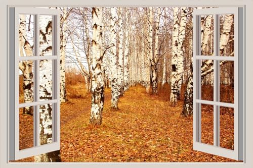 JVERF - JZZA26102 Parks Autumn Birch Trunk| Self-Adhesive Open Window Wall Sticker