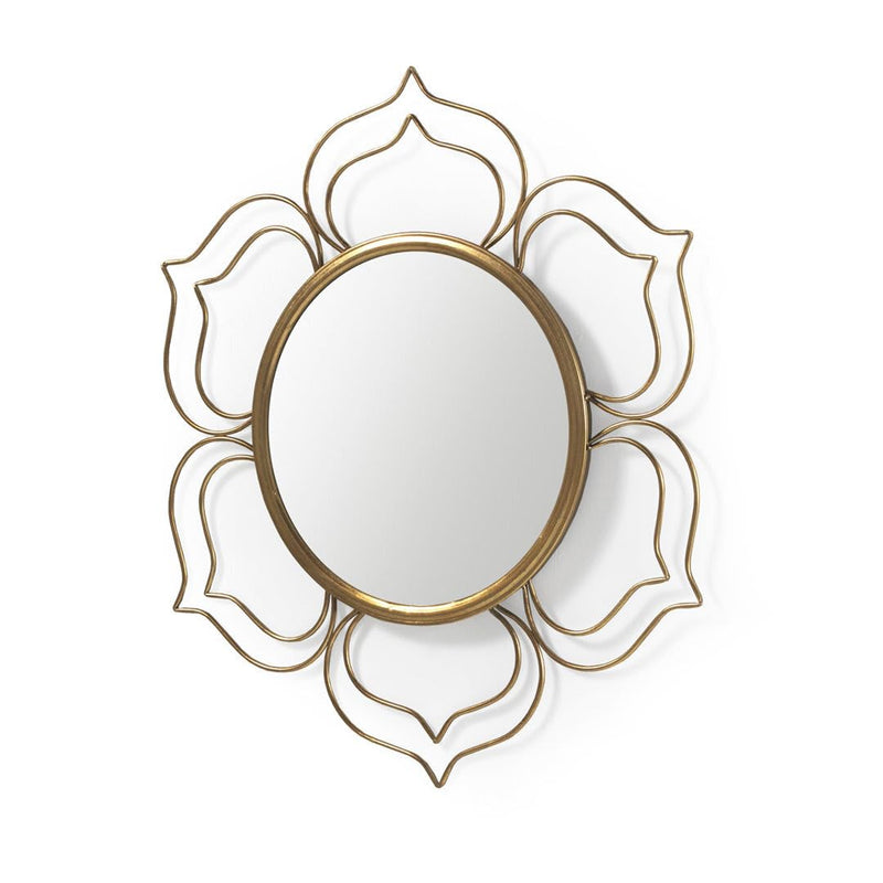 Urban Caft Iron Decorative Flower Shape Wall Mirror, Gold Metal, Stafford, Wall Mounted