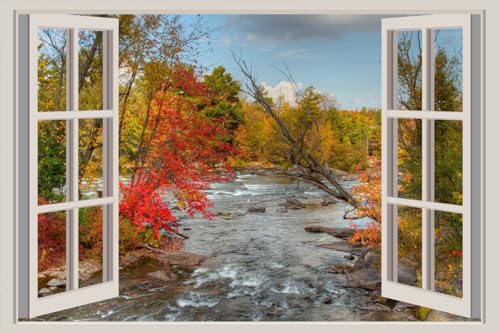 JVERF - JZZA26578 Rivers Autumn| Self-Adhesive Open Window Wall Sticker