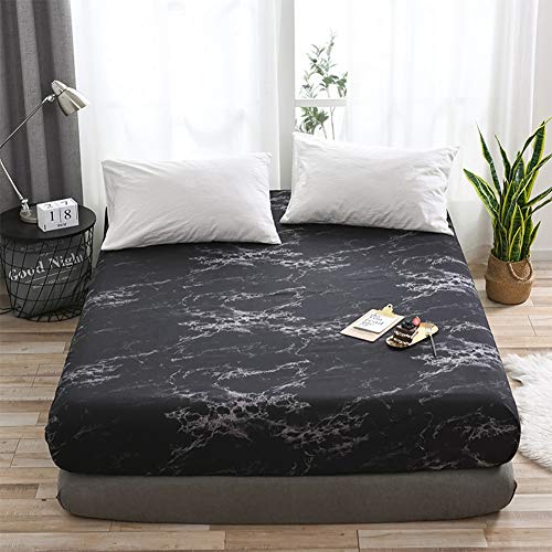 Fitted Bed Sheets, Skin-Friendly Breathable Fitted Sheet Marbled Pattern for Bed for Home(Marble-Black)