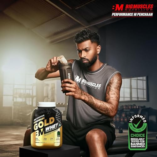 Bigmuscles Nutrition Premium Gold Whey [1Kg] | Informed Choice UK Certified | Isolate Whey Protein Blend | 25g Protein | 11g EAA | ProHydrolase Enzyme Technology [Belgian Chocolate]