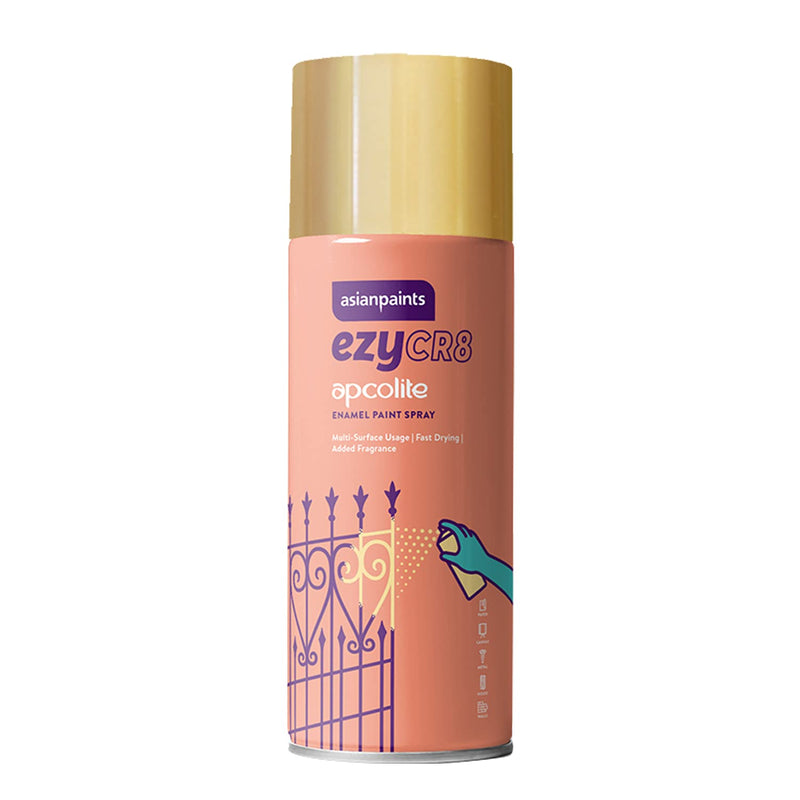 Asian Paints ezyCR8 Apcolite Enamel Multi-Surface DIY Spray Paint Gold 250 g (400ml) Can