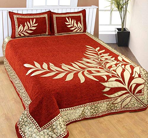 FRESH FROM LOOM 500 TC Chenille Double Bedsheet with 2 Pillow Cover-King Size; Rust